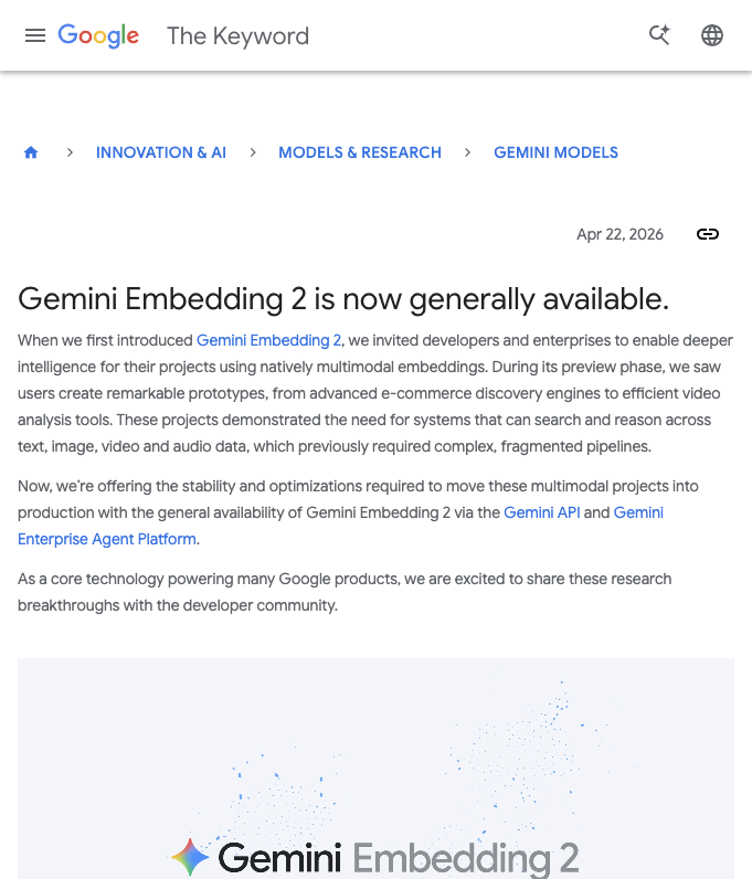 Gemini Embedding 2 GA
